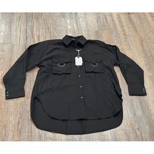 Better Unsaid Women's Top Size Medium Black Casual Button Up Shirt Long Sleeve